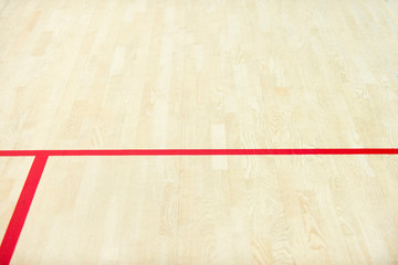 wooden floor volleyball, basketball, badminton, futsal, handball court with light effect Wooden floor of sports hall with marking lines line on wooden floor indoor, gym court