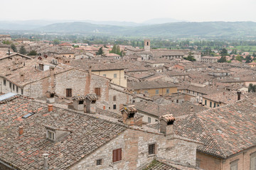 Obraz premium Medieval tiling roofs panorama in Gubbio, Umbria, Italy