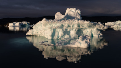 Greenland icerberg in Disko bay with reflexion at sunset