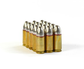 bullets for a gun isolated on white background. Caliber 9 mm.