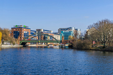 Banks of the river Spree, Spree-Bogen,  Lessing bridge and the Ameron Hotel Abion Spreebogen...