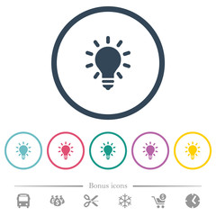Lighting bulb flat color icons in round outlines