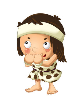 recommend clip art: cartoon scene with happy caveman barbarian warrior on white background illustration for children