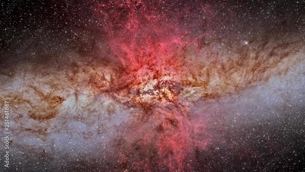 Wall mural turbulent cosmic clouds in starburst cigar galaxy rotating in outer space. contains public domain im