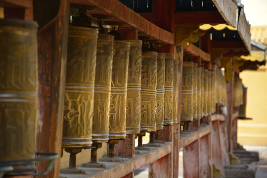 Buddhist Temple Prayer Wheels