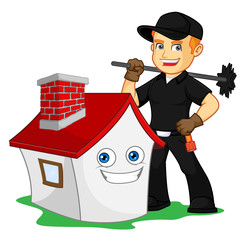 Chimney Sweeper holding chimney sweep broom