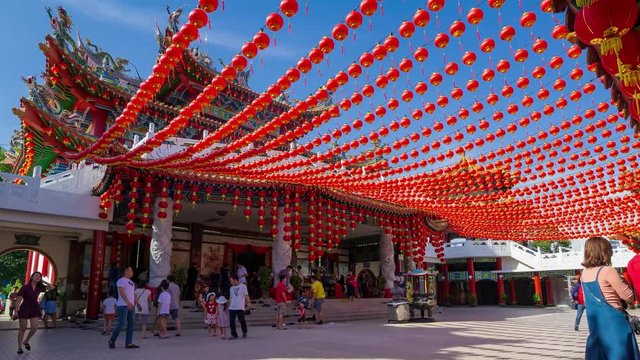 KUALA LUMPUR, MALAYSIA - 20th JAN 2019; 4K Time lapse of moving clouds over Thean Hou Temple in Kuala Lumpur, Malaysia.