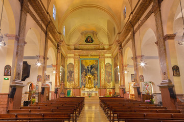 PALMA DE MALLORCA, SPAIN - JANUARY 29, 2019: The nave of the Capuchin church.