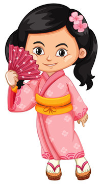 Asian girl wearing traditional Japanese dress