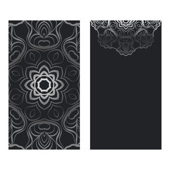 Templates Card With Mandala Design. Vector Illustration. For Visit Card, Business, Greeting Card Invitation. Black silver color
