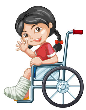 Injured girl on wheel chair