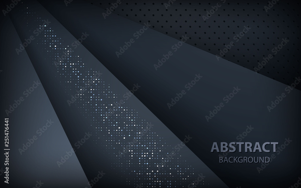 Poster dark vector background geometric overlap layer on dark metal pattern. with silver glitters decoraion