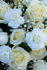 White roses, carnations and Gypsophila