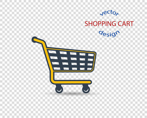 Vector concept shopping cart with shadow, icon, flat style. The design element is isolated on a transparent background.