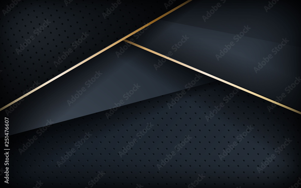 Poster dark blue tone abstract background overlap layer. realistic golden line and textured background. fut