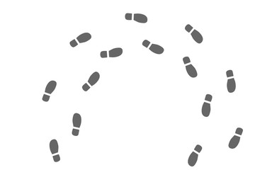 Human footprint from the sole of the Shoe. Silhouette of the path. Footprints of dirt in a circle. Vector design element isolated white background.