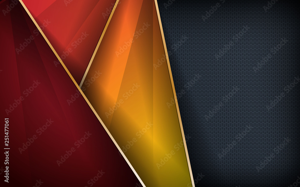 Poster abstract colorful overlap layer background. golden line and textured black background.