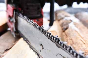 Old Red Chainsaw Close Up