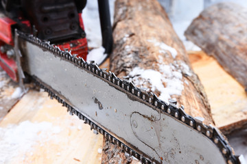 Old Red Chainsaw Close Up