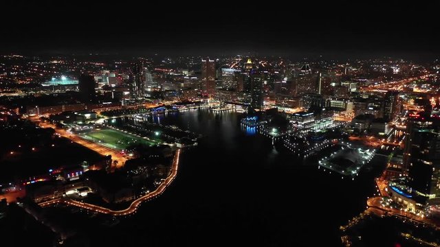 Night Flyover of Baltimore Bay Area