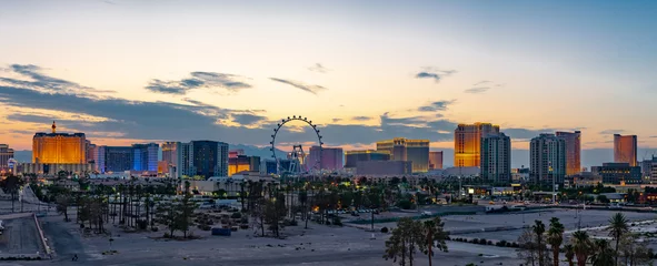 Papier Peint photo Lavable Las Vegas Panorama de la ligne d& 39 horizon des casinos et hôtels du Strip de Las Vegas