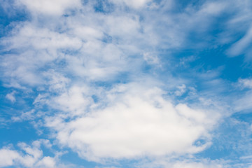 Fototapeta premium White clouds with blue sky background in sunny day. Green environmental and natural travel concept.