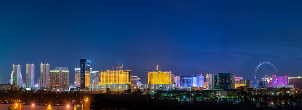 Panoramic Las Vegas Strip City Skyline of Hotels, Casinos, and Entertainment Centers