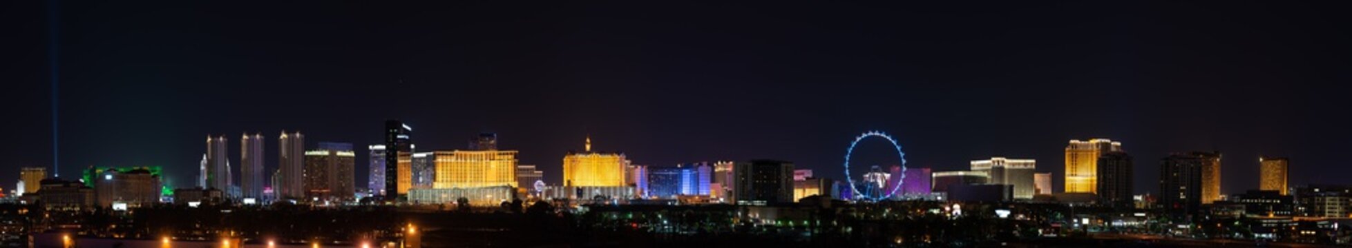 Ultrawide Las Vegas City Lights Skyline Panoramic Panorama of the strip casinos and hotels