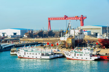 Fototapeta premium Shipyard Prospects on the Bohai Coast, Luannan County, Hebei Province, China, September 1, 2018