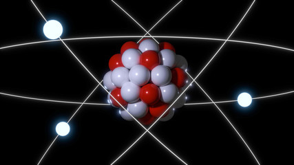 Atom model with three electrons around a nucleus 3D illustration