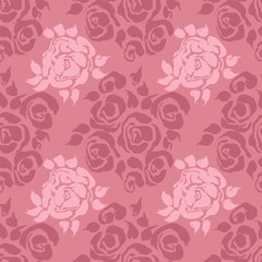 Abstract grunge ink seamless flower background. Roses pink brush pattern. Vector illustration.