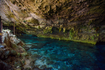 Cenote Dos Ojos with clear blue water