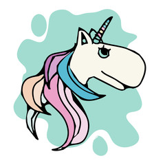 Cute White Unicorn with rainbow hair vector illustration for children design vector