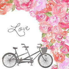 Cute Tandem Bicycle Illustration with Flowers