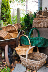 Selection of wicker baskets for shopping at environmentally friendly market