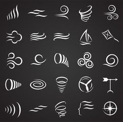 Wind icons set on black background for graphic and web design, Modern simple vector sign. Internet concept. Trendy symbol for website design web button or mobile app