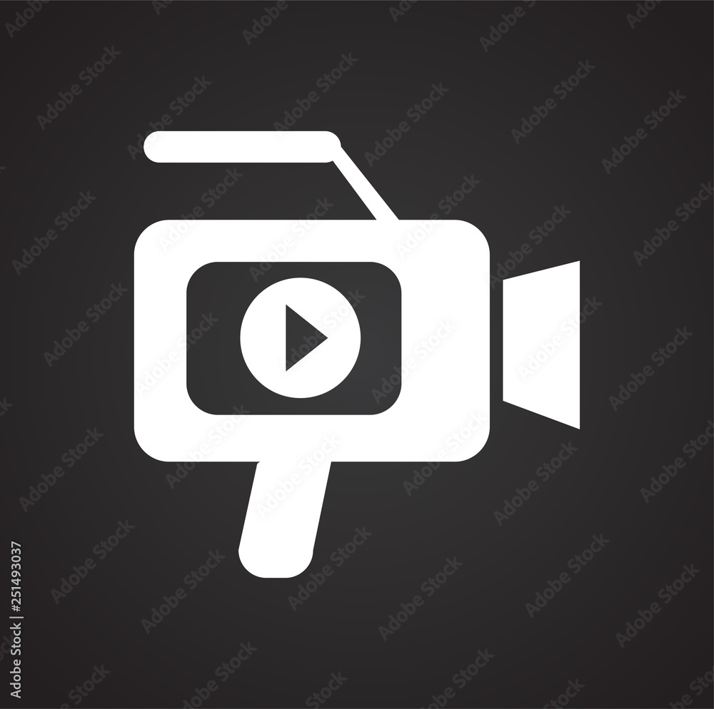 Poster video blogger equipment icon on black background for graphic and web design, modern simple vector si
