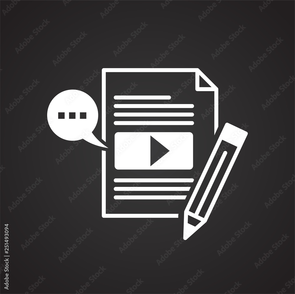 Poster video blogging icon on black background for graphic and web design, modern simple vector sign. inter