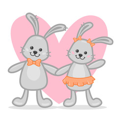 in love couple of rabbits, kids illustration