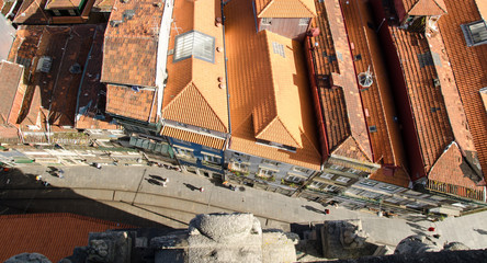 Aerial view of the city of Porto, Portugal, showing reed rooftops