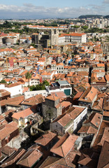 Aerial view of the city of Porto, Portugal, showing reed rooftops