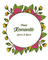Obraz premium Vector illustration greeting card romantic with frame of flower rose blooms hand drawn