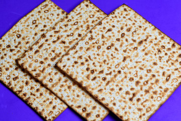 Matza -Jewish traditional Passover unleavened  bread. Pesach celebration symbol.