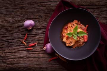Dried red pork coconut curry.