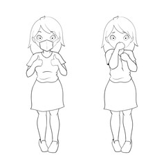 vector illustration girl wear mask and not wear mask