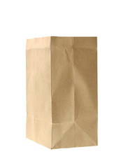 Brown paper bag isolated on white background.