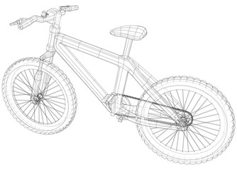 Fototapeta na wymiar Bicycle blueprint. Outline bicycle on white background. Created illustration of 3d