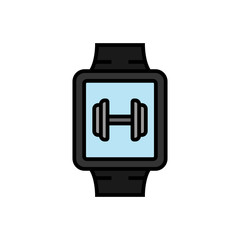 gym workout tracking smartwatch icon. smart watch with dumbbell symbol. simple vector graphic.