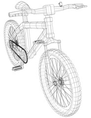 Bicycle. Created illustration of 3d. Wire-frame style. The layers of visible and invisible lines are separated