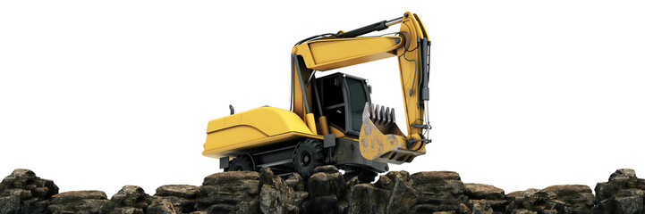 Yellow excavator at sunset. 3d rendering © lchumpitaz